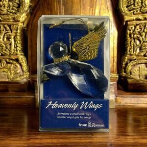 Vintage Roman Gold Tone Crystal Heavenly Wings Angel Ornament Taiwan Collectible